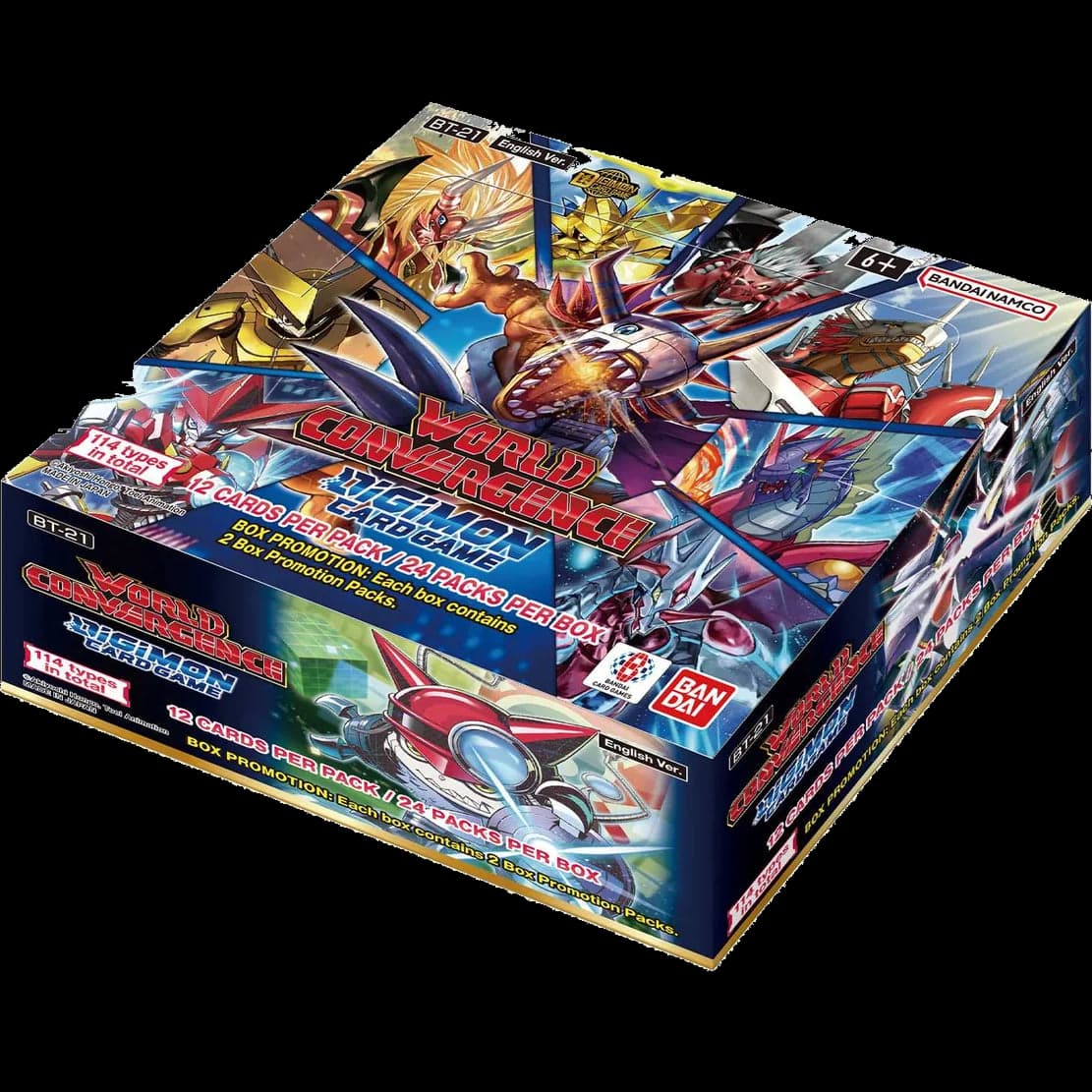 Presentación de Digimon Card Game: World Convergence (BT21) Booster · Display cerrado · Inglés