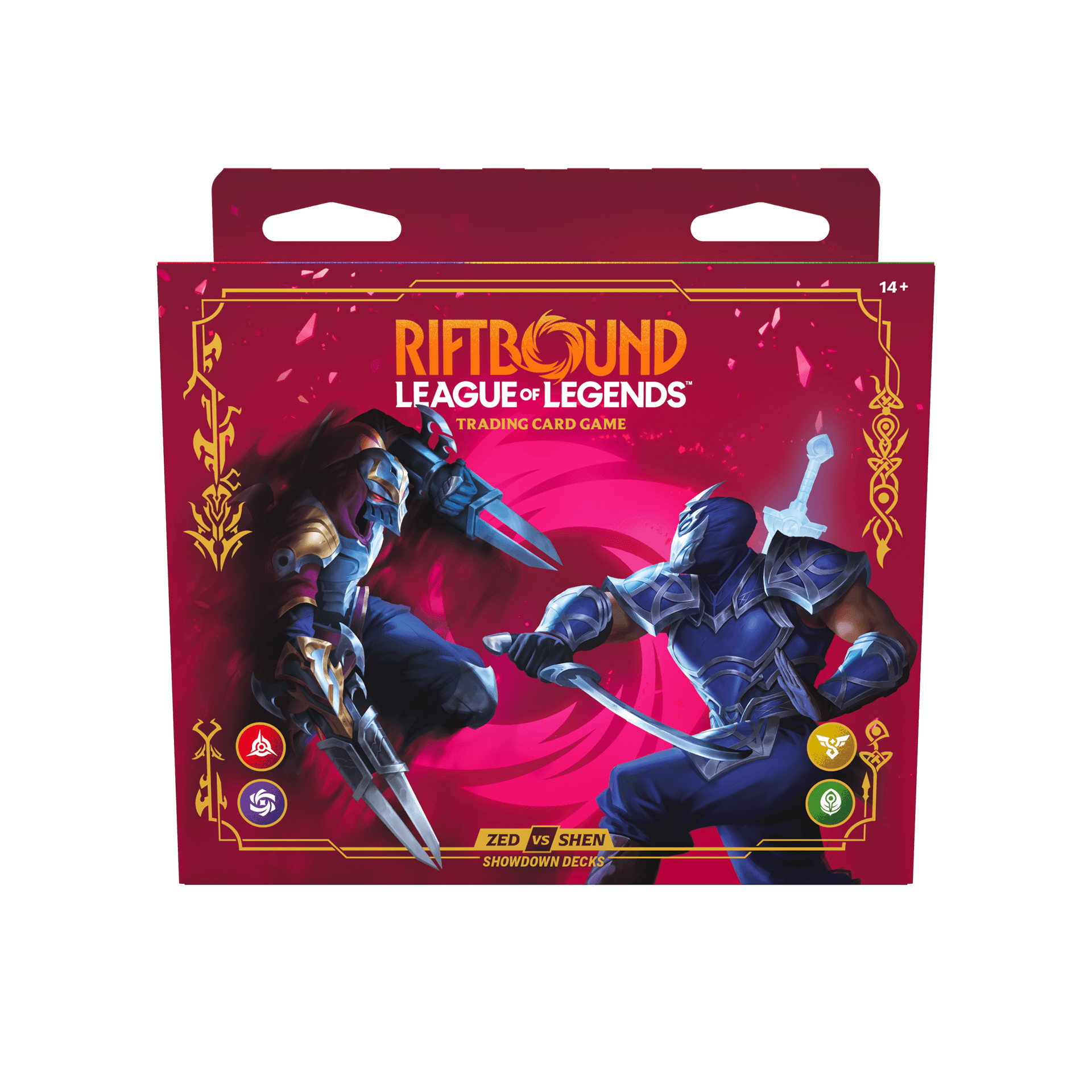Presentación de Riftbound: Vendetta Showdown Decks — Zed vs Shen · Set de 2 mazos · Inglés